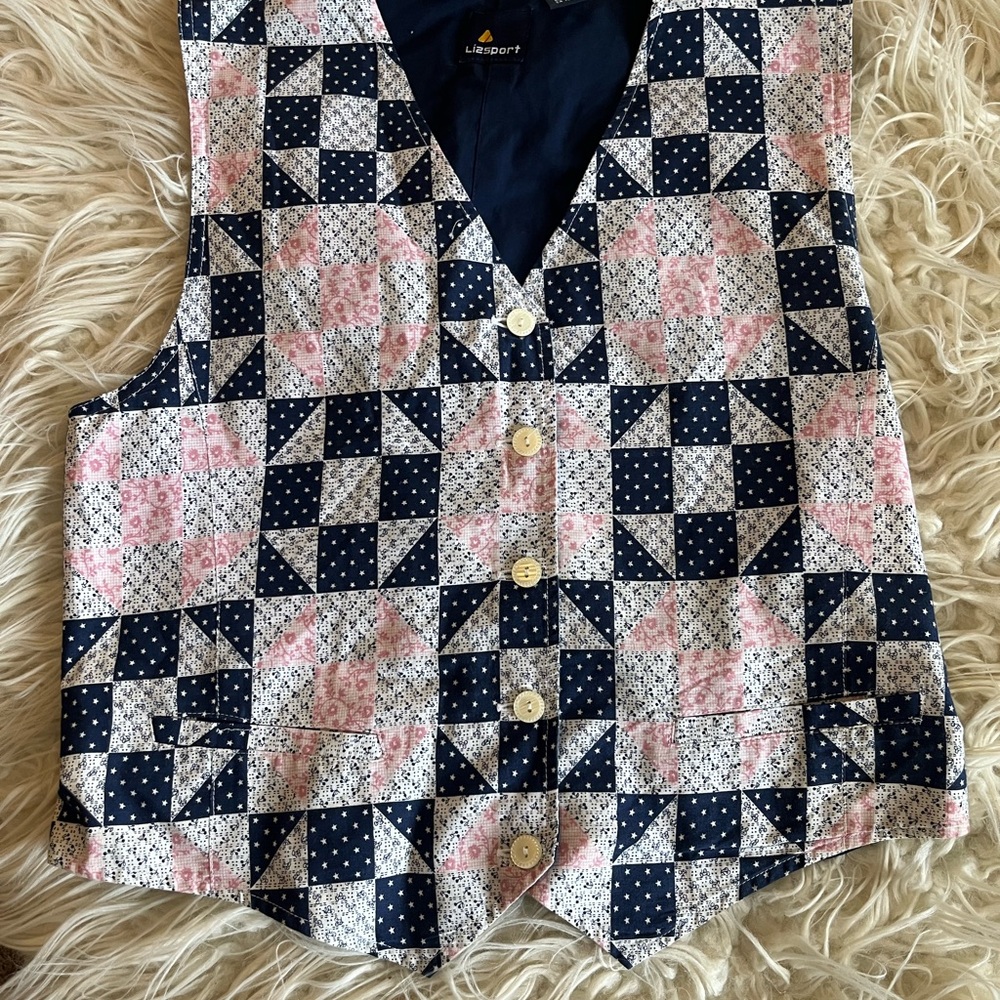 Liz Sport Colorful Medium Patchwork Vest with Buttons